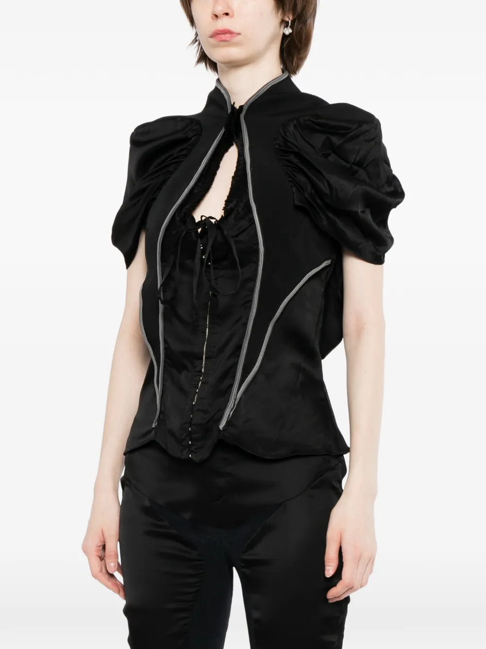 Ottolinger Top met gesmockte mouwen en contrasterende afwerking Zwart