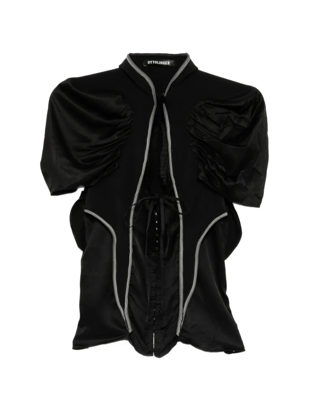 Ottolinger contrast-trim gathered-sleeve top - Nero