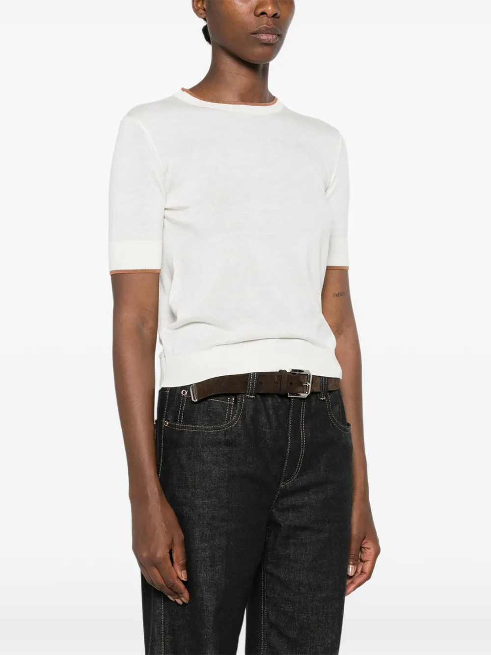  Max Mara Top Con Ribete En Contraste - Blanco 