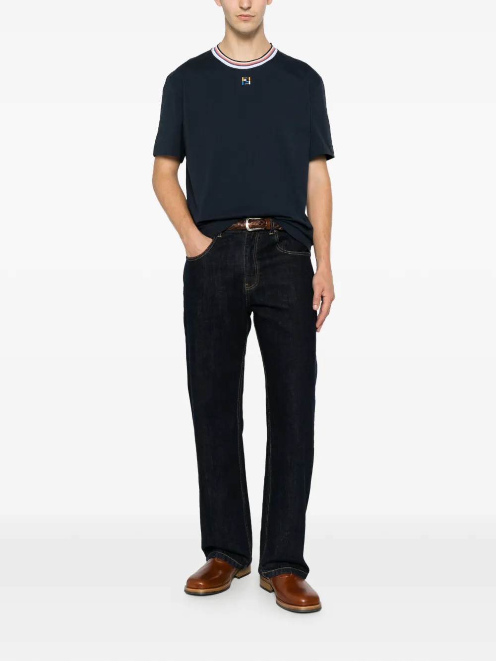 FENDI T-shirt met geborduurd FF-logo Blauw