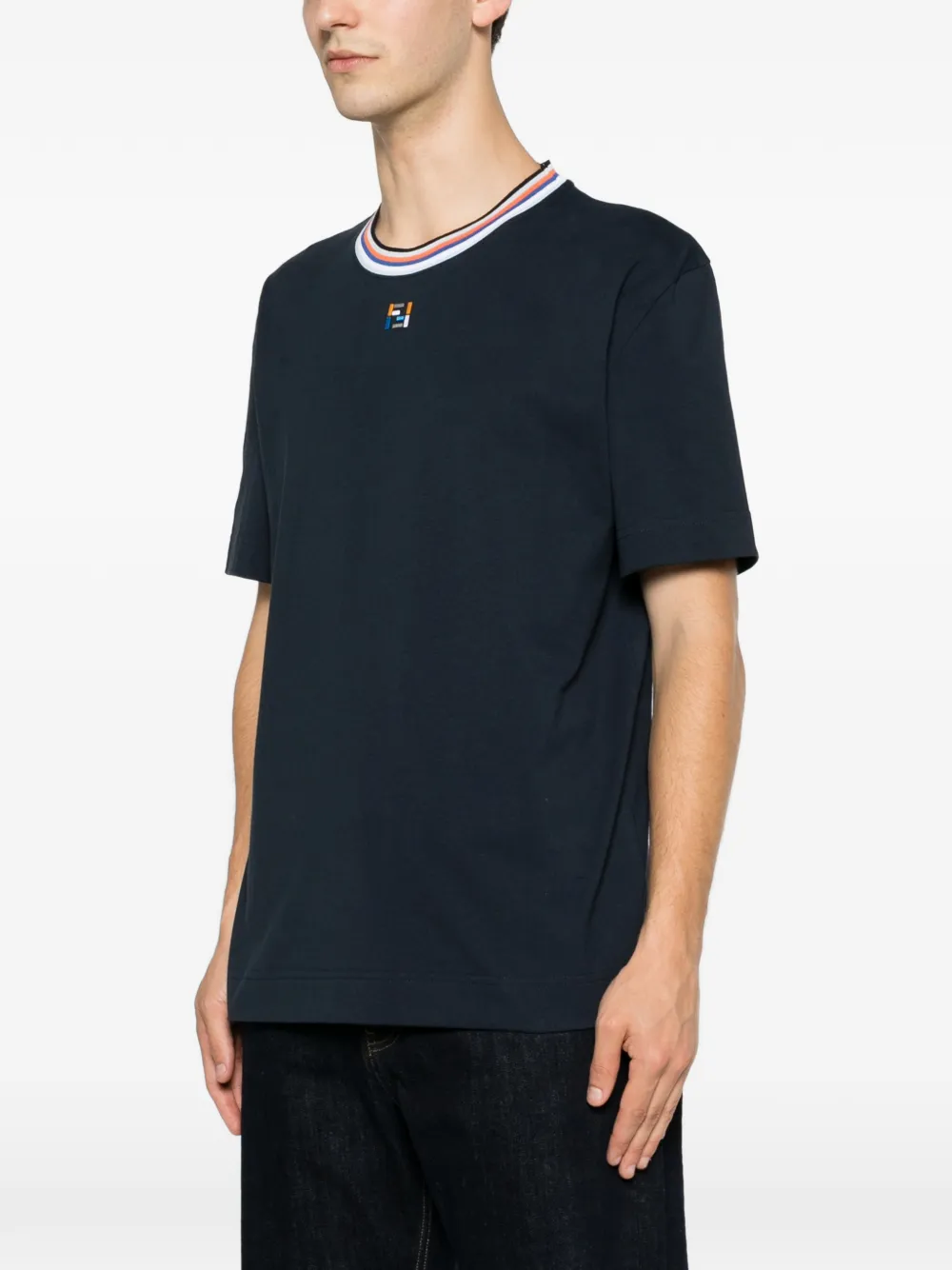FENDI T-shirt met geborduurd FF-logo Blauw