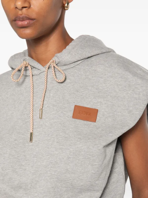 FENDI logo-patch Sleeveless Hoodie | Grey | FARFETCH
