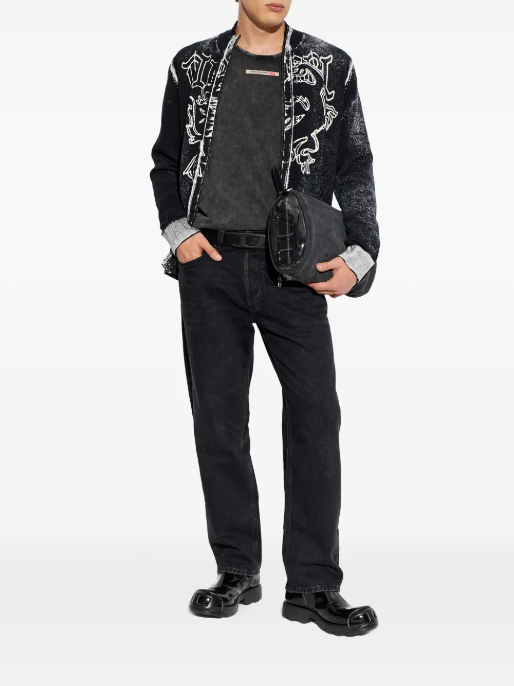 Diesel Kevin spencer met logopatch en acid wassing Grijs