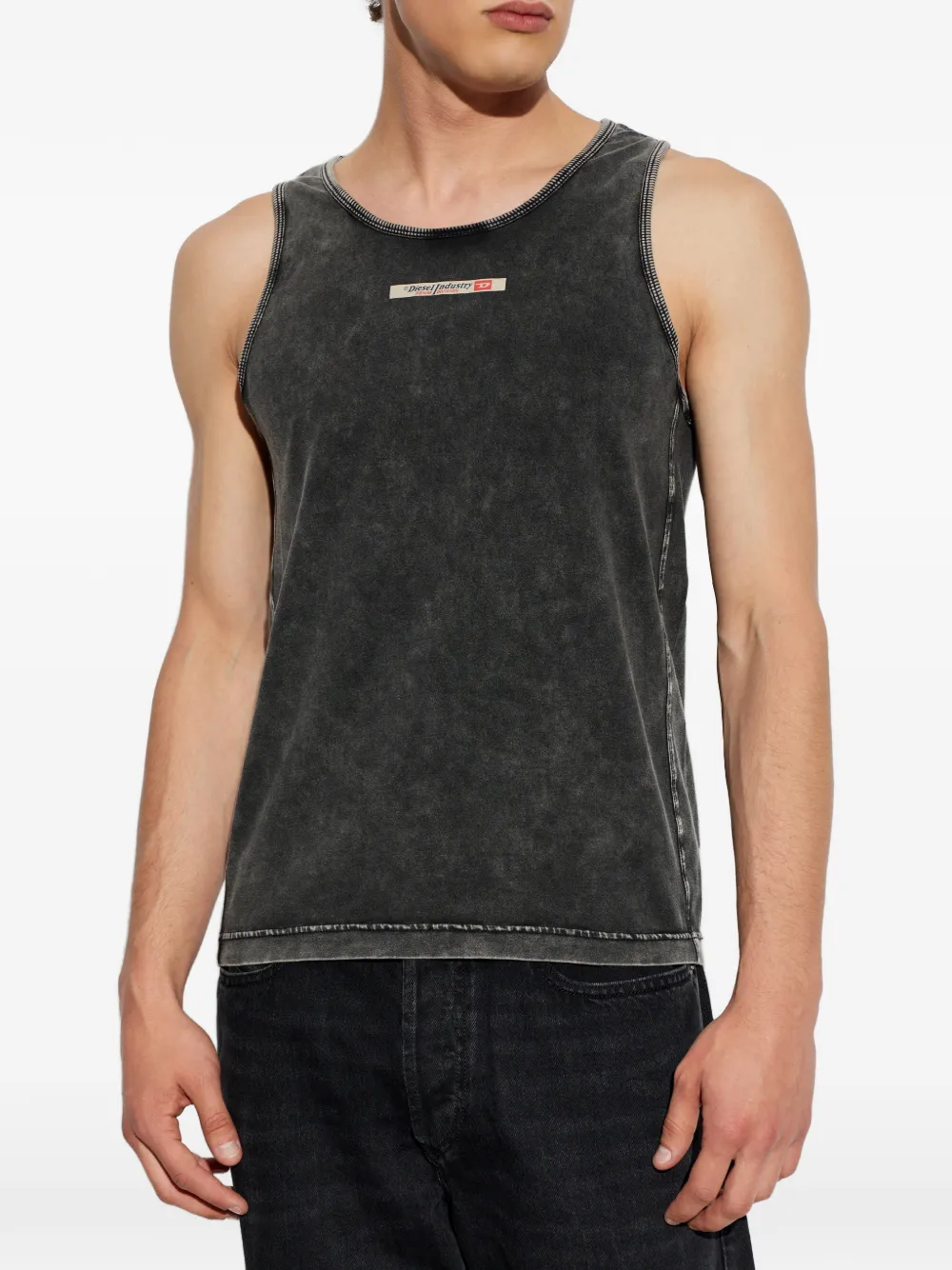 Diesel Kevin spencer met logopatch en acid wassing Grijs