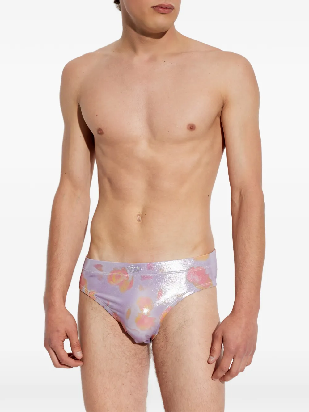Diesel Zwembroek met metallic-effect en bloemenprint Paars
