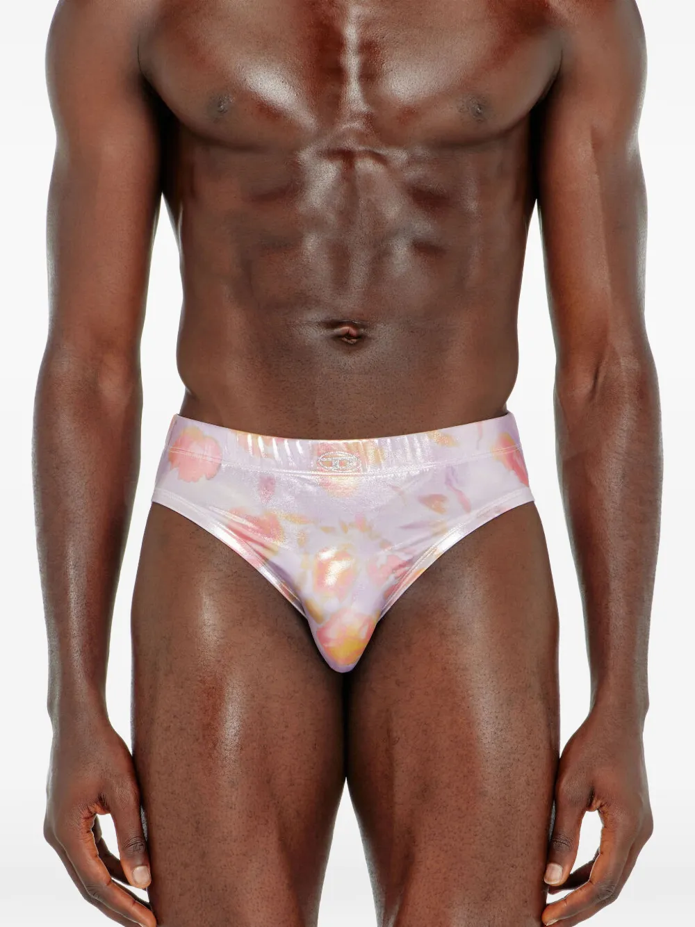 Diesel floral-print metallic-effect swimming briefs · XXL