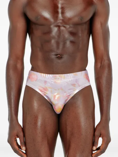 Diesel floral-print metallic-effect swimming briefs