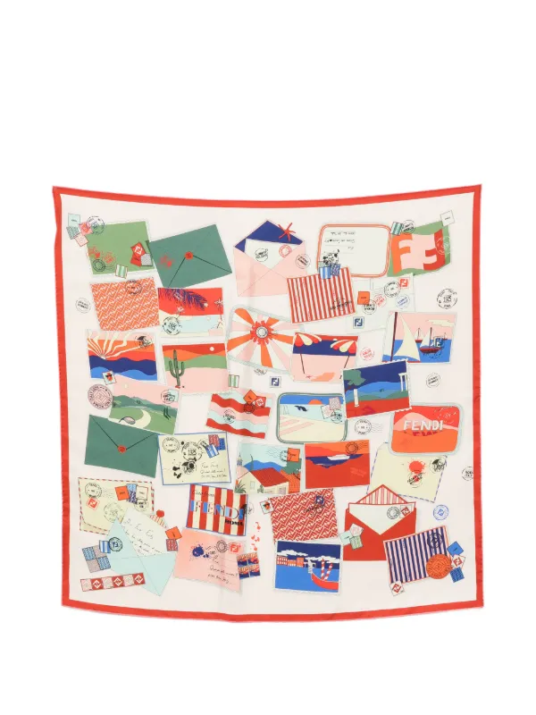 Fendi FF Logo Postcard-print Scarf in Neutrals