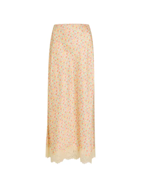 Rixo Matilde floral-print lace-trim midi skirt