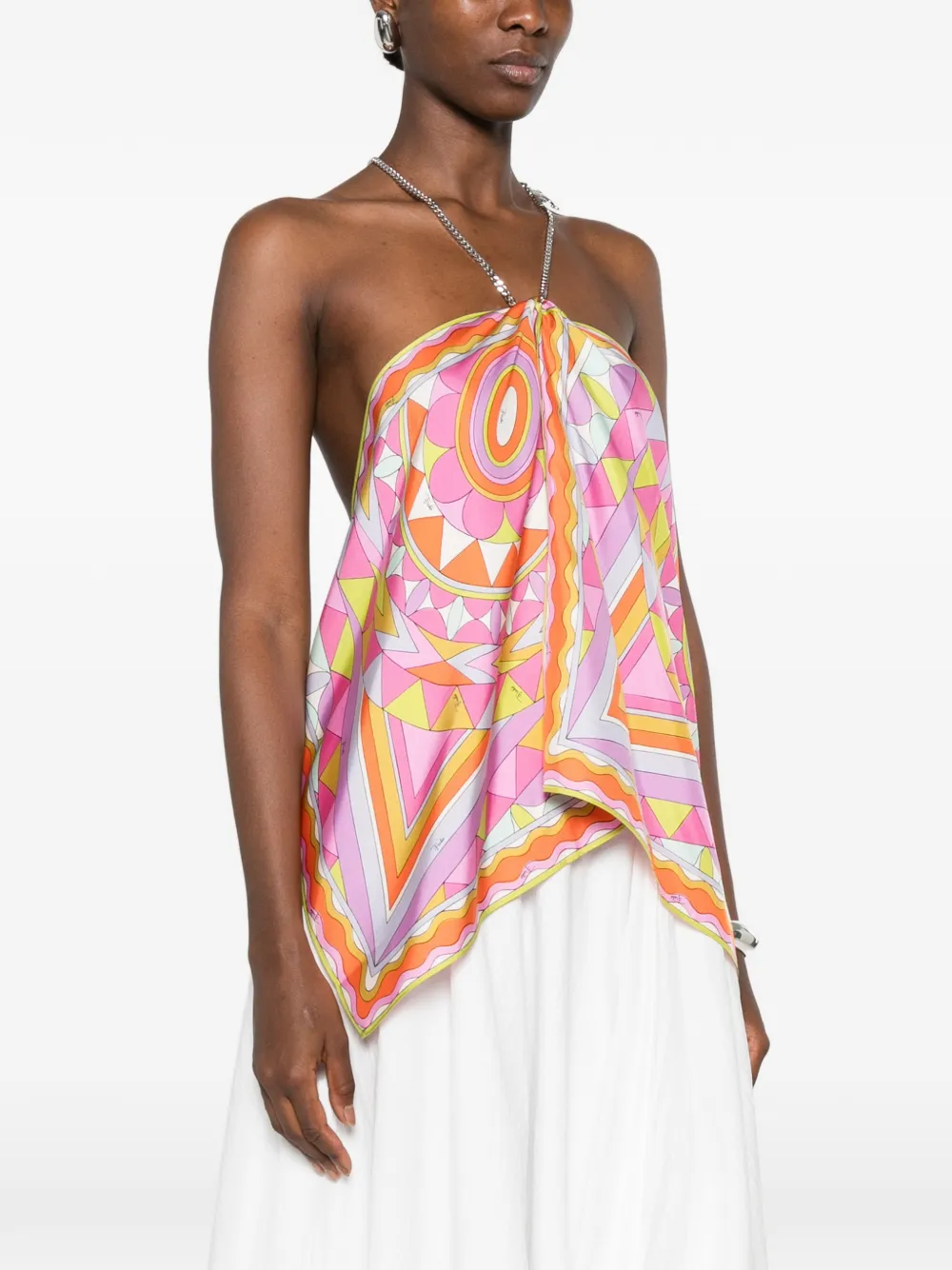 PUCCI Haltertop met geometrische print en schakelketting Oranje