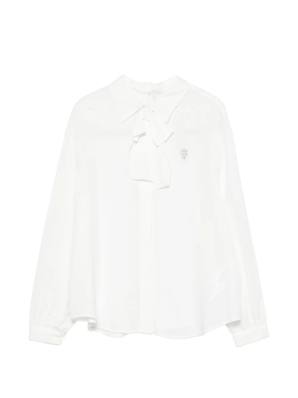 Eleventy Kids bow-detail logo-embellished blouse - Bianco