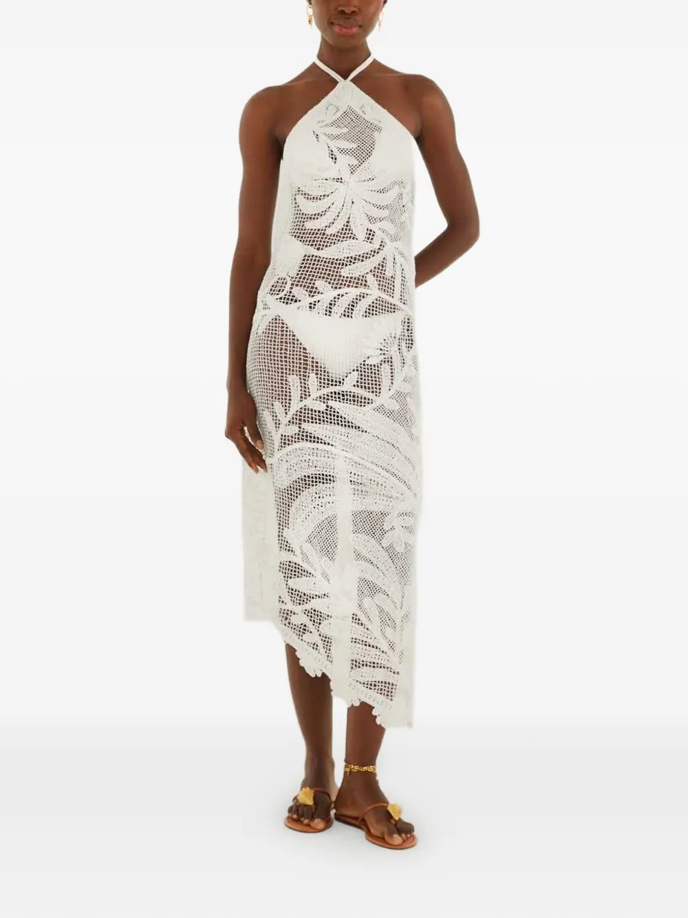 FARM Rio crochet-knit halterneck midi dress - Bianco