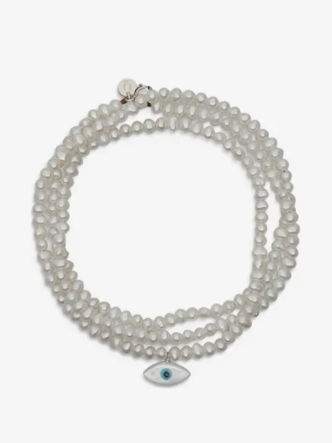 Undercover eye-pendant pearl-beaded bracelets