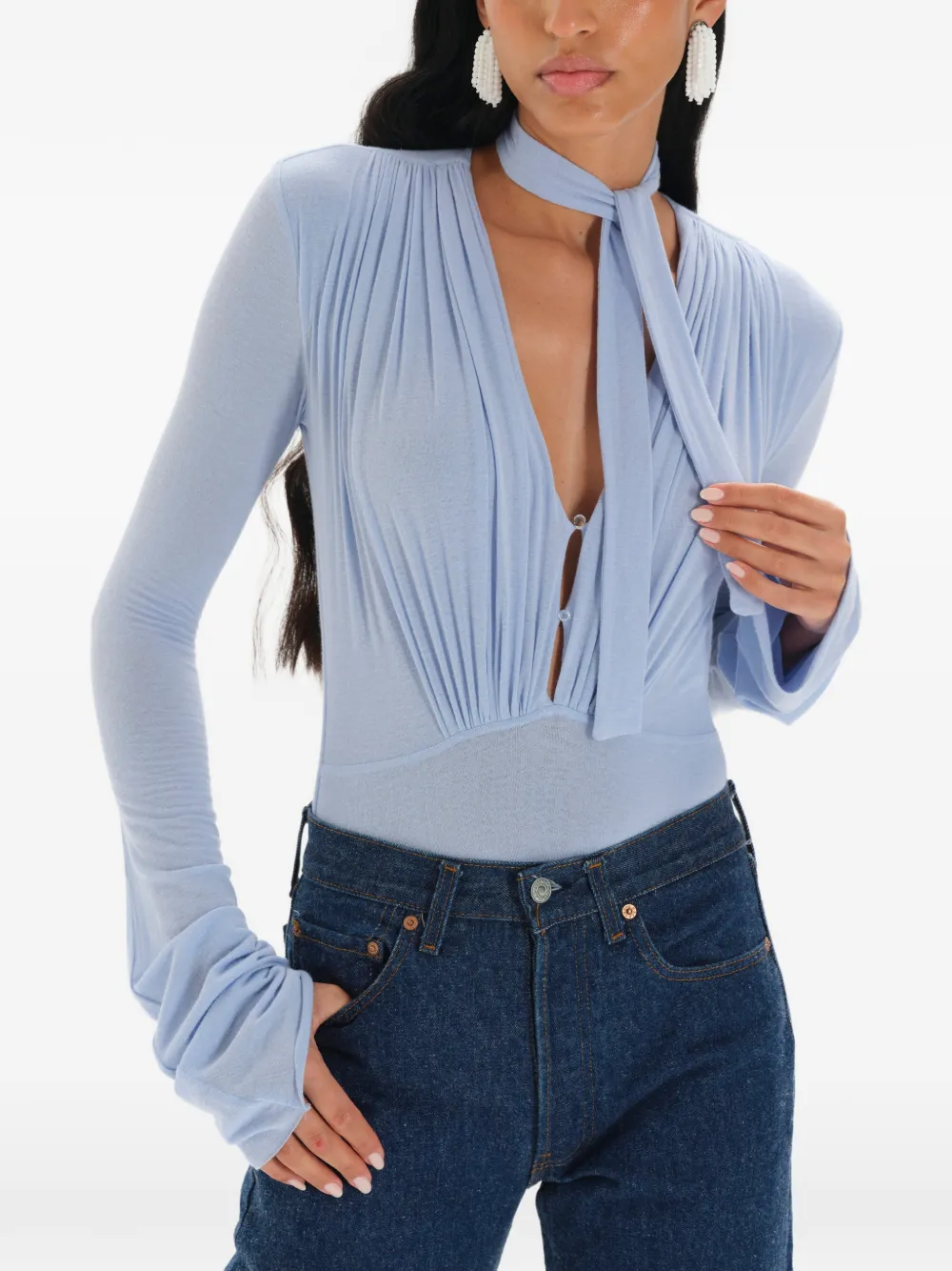 MANURÍ Suki geplooide body Blauw
