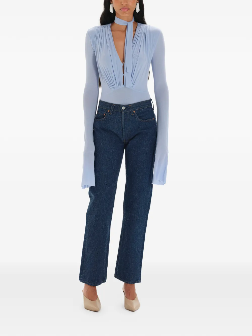 MANURÍ Suki geplooide body Blauw