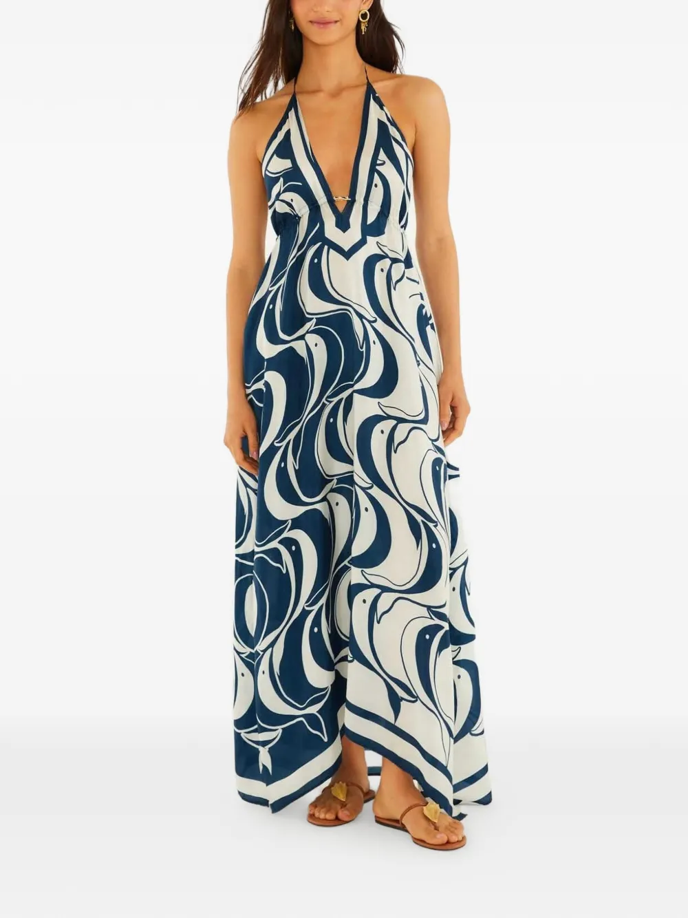 FARM Rio fish-print halterneck maxi dress - Blu