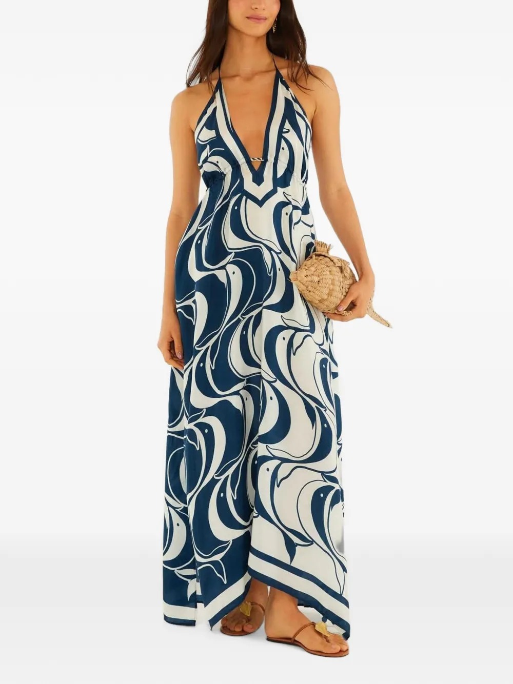 FARM Rio fish-print halterneck maxi dress - Blu