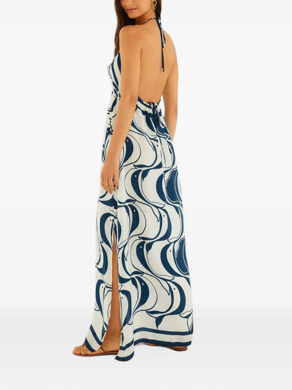 FARM Rio Maxi-jurk met halternek en visprint Blauw