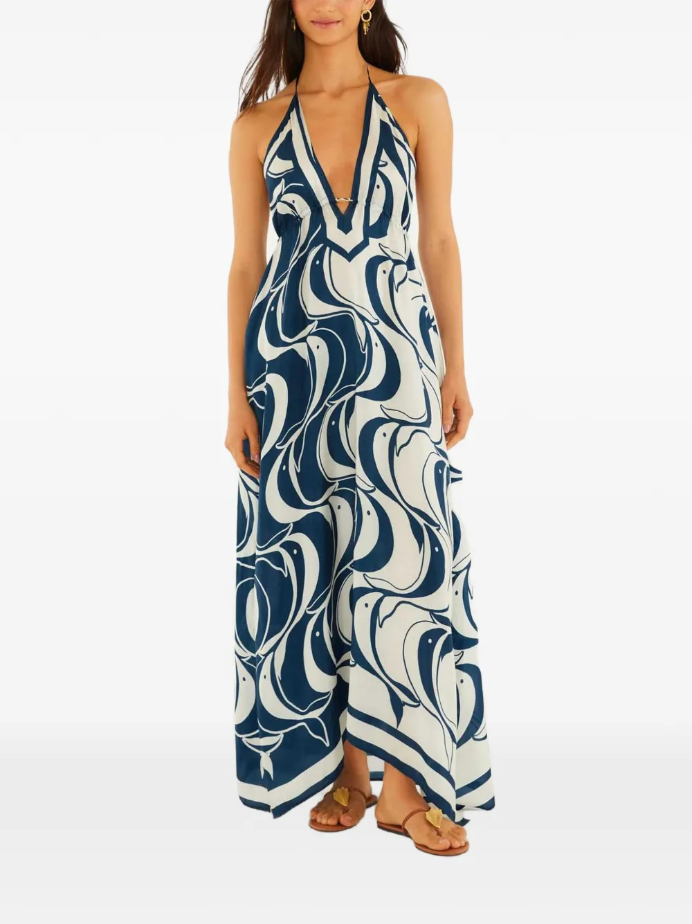 FARM Rio fish-print halterneck maxi dress - Blu