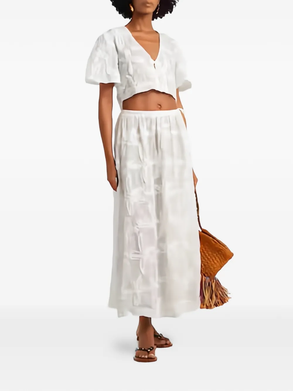 FARM Rio Cropped blouse met borduurwerk Wit