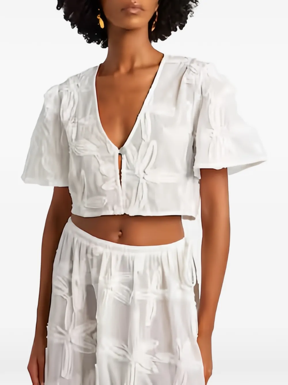 FARM Rio Cropped blouse met borduurwerk Wit