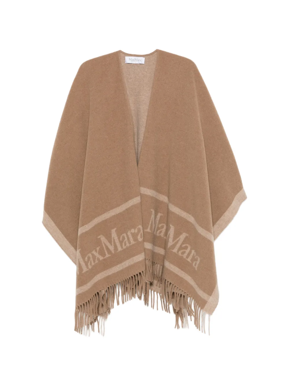 Max Mara logo-intarsia fringed cape - Nude