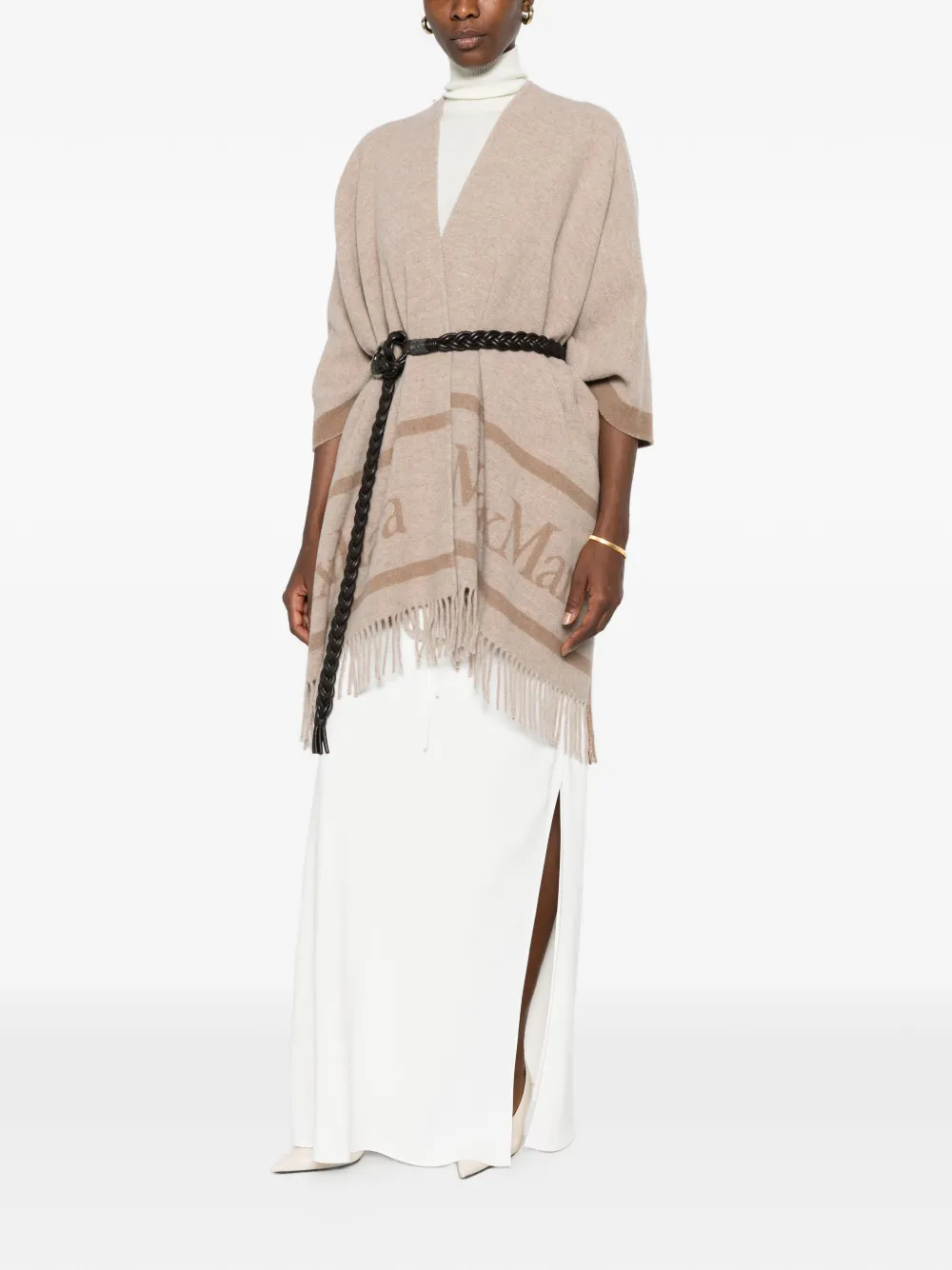 Max Mara Wollen poncho met jacquard Bruin
