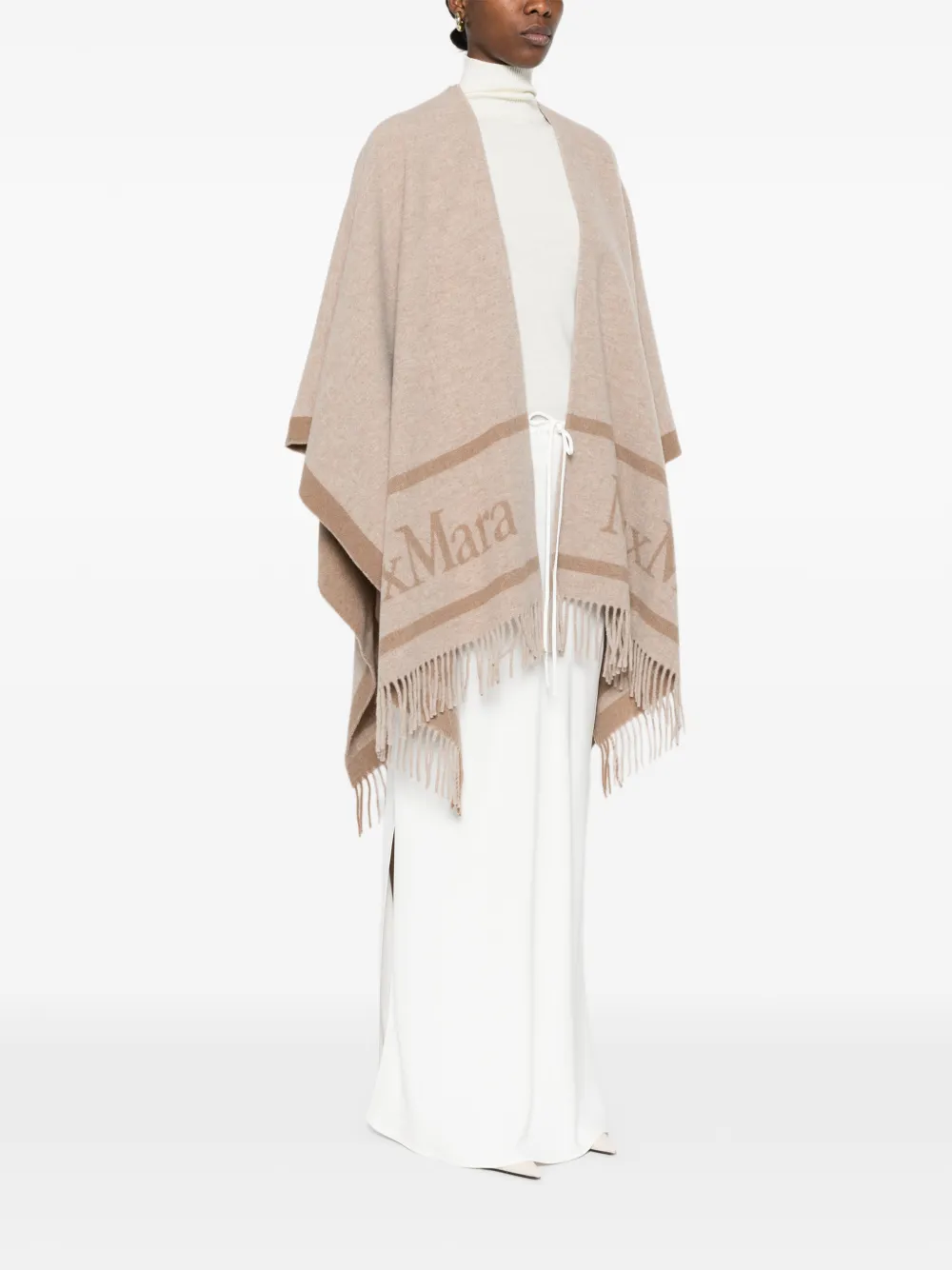 Max Mara Wollen poncho met jacquard Bruin