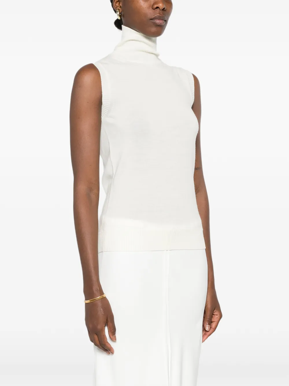 Sportmax Sleeveless Roll-neck Sweater in Neutrals, view 3