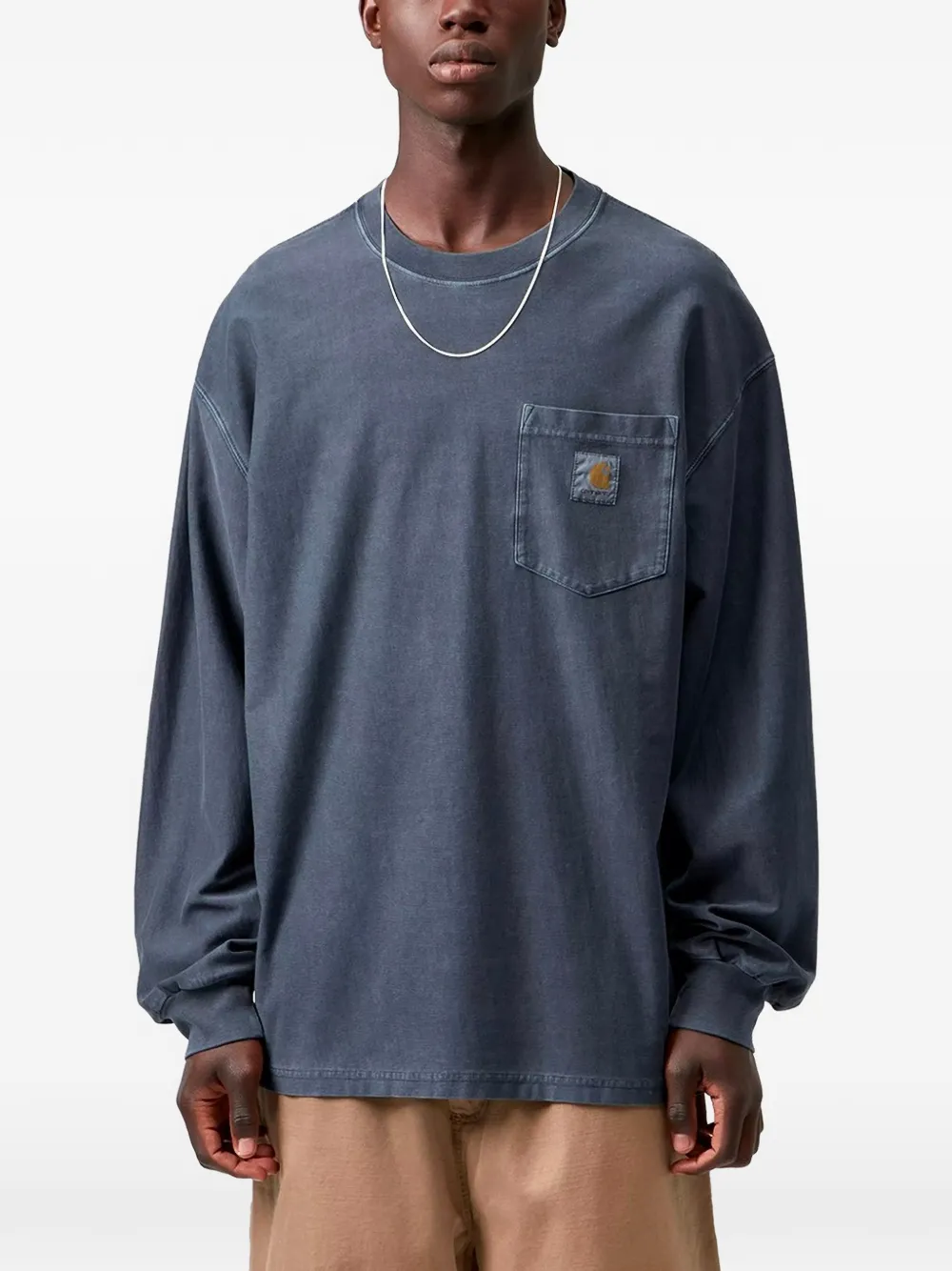 Carhartt WIP T-shirt met borstzak en geverfd effect Blauw