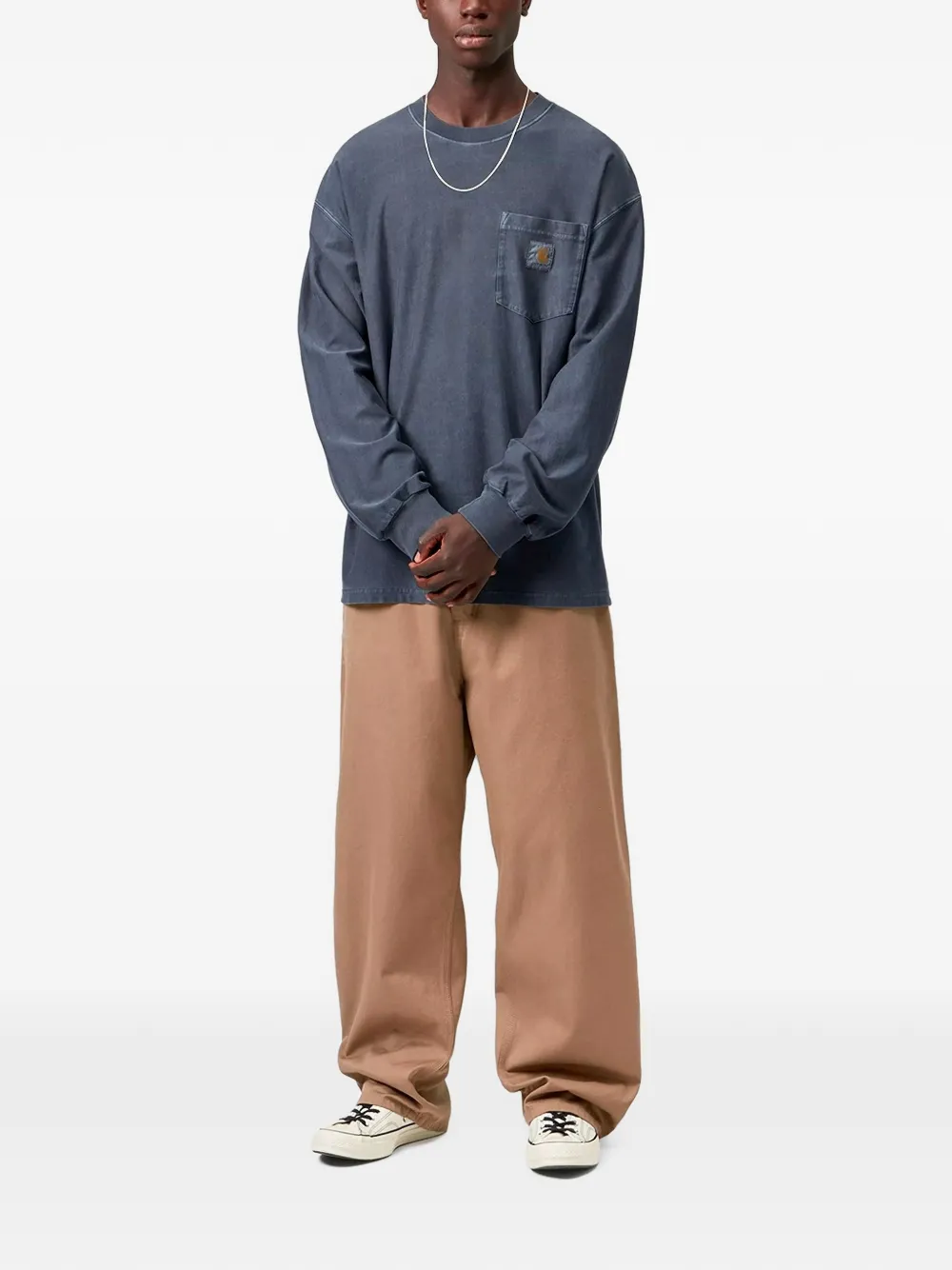 Carhartt WIP T-shirt met borstzak en geverfd effect Blauw