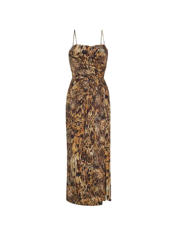 Adam Lippes Cari Draped Pattern Midi Dress in Brown