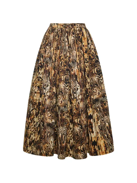 Adam Lippes Briar woodgrain-print midi pleated skirt