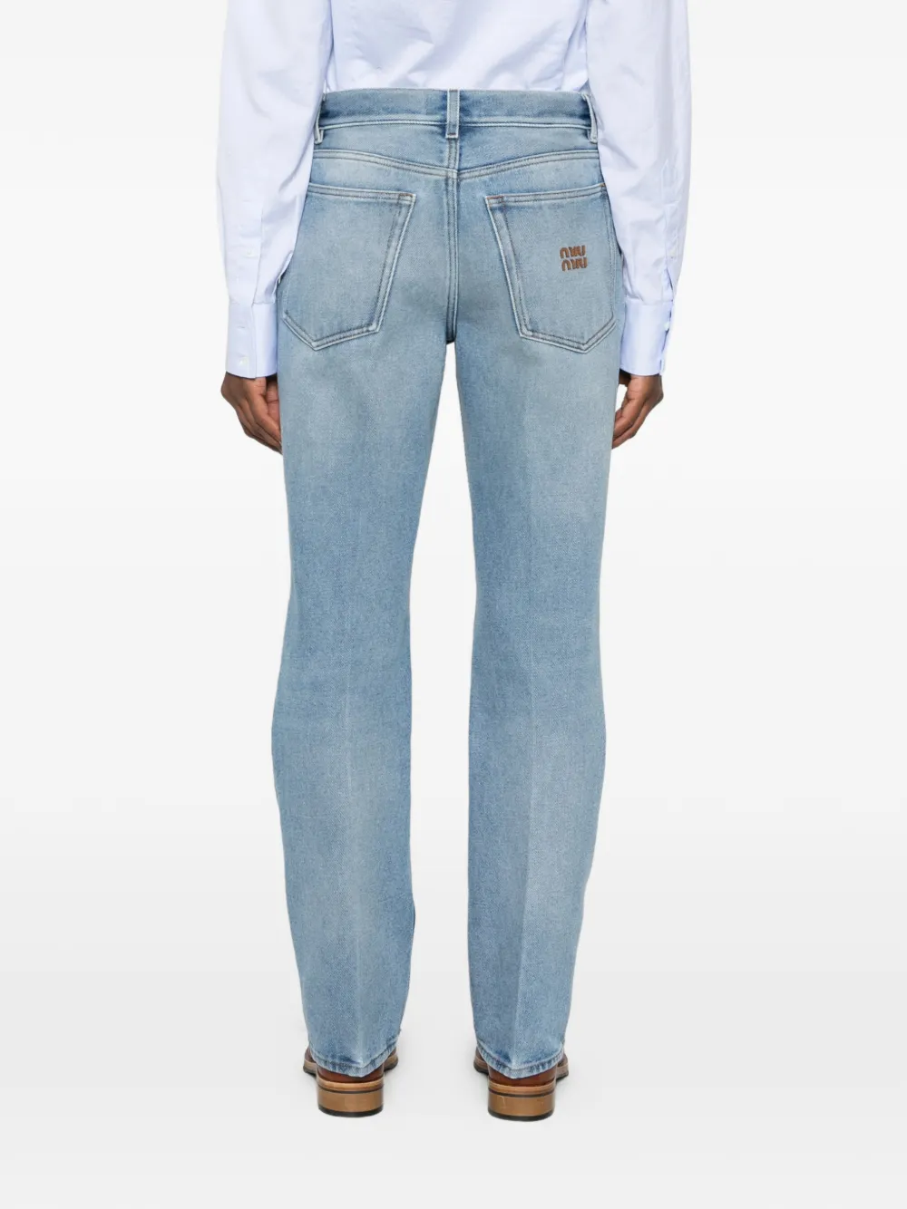 Miu Straight jeans met verwassen zakken Blauw