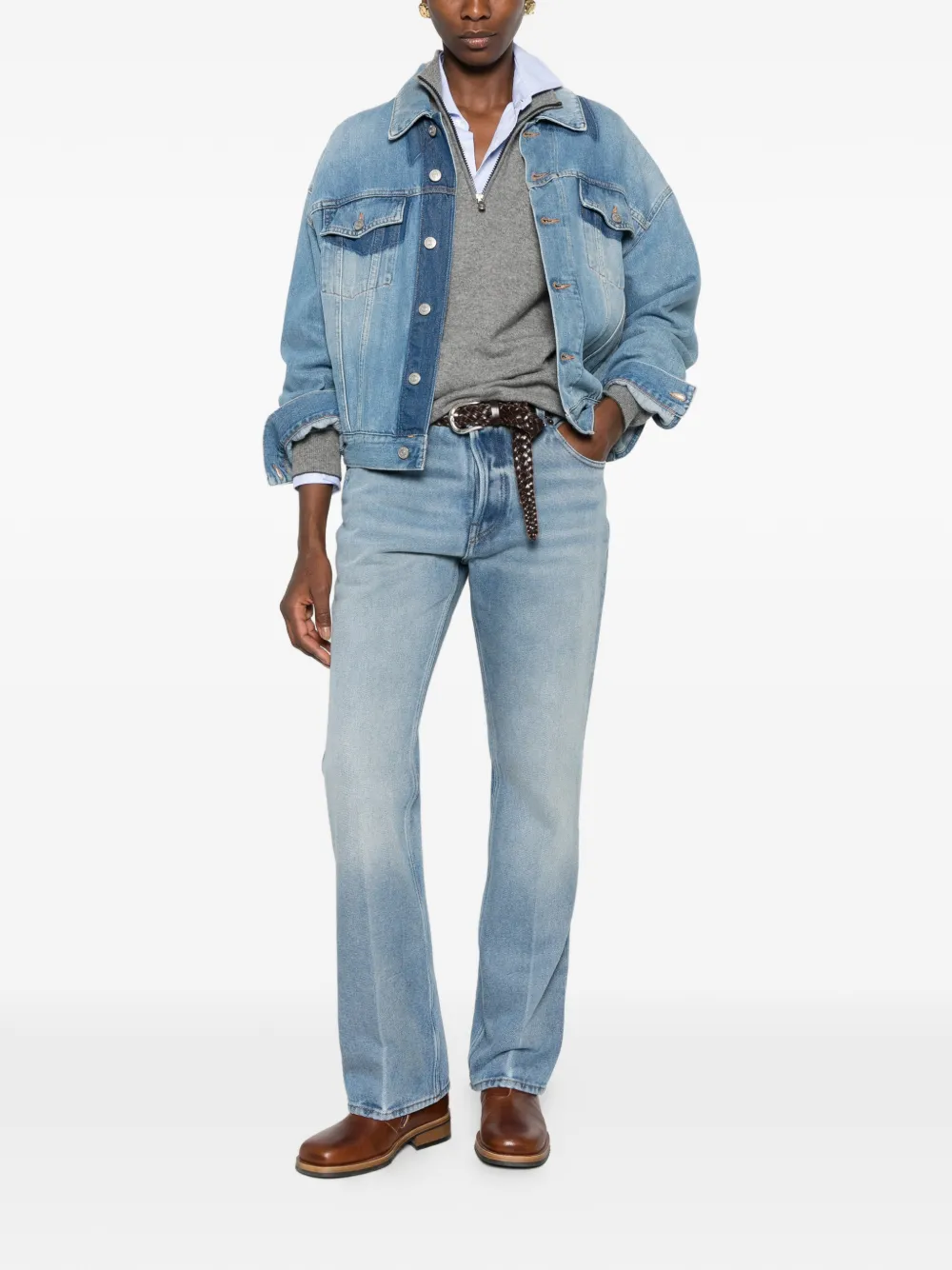 Miu Straight jeans met verwassen zakken Blauw