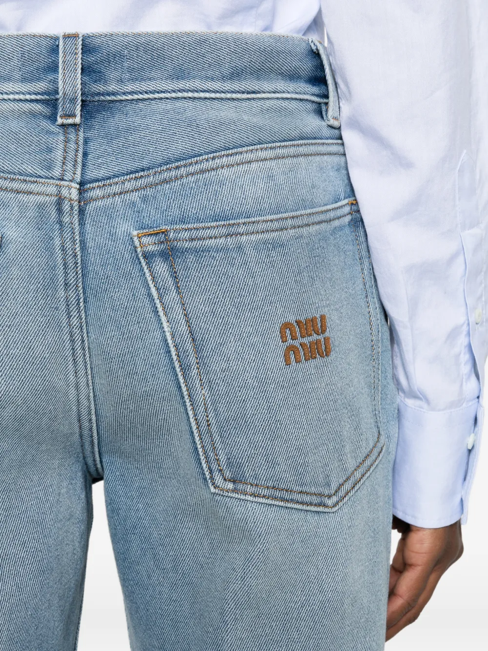 Miu Straight jeans met verwassen zakken Blauw