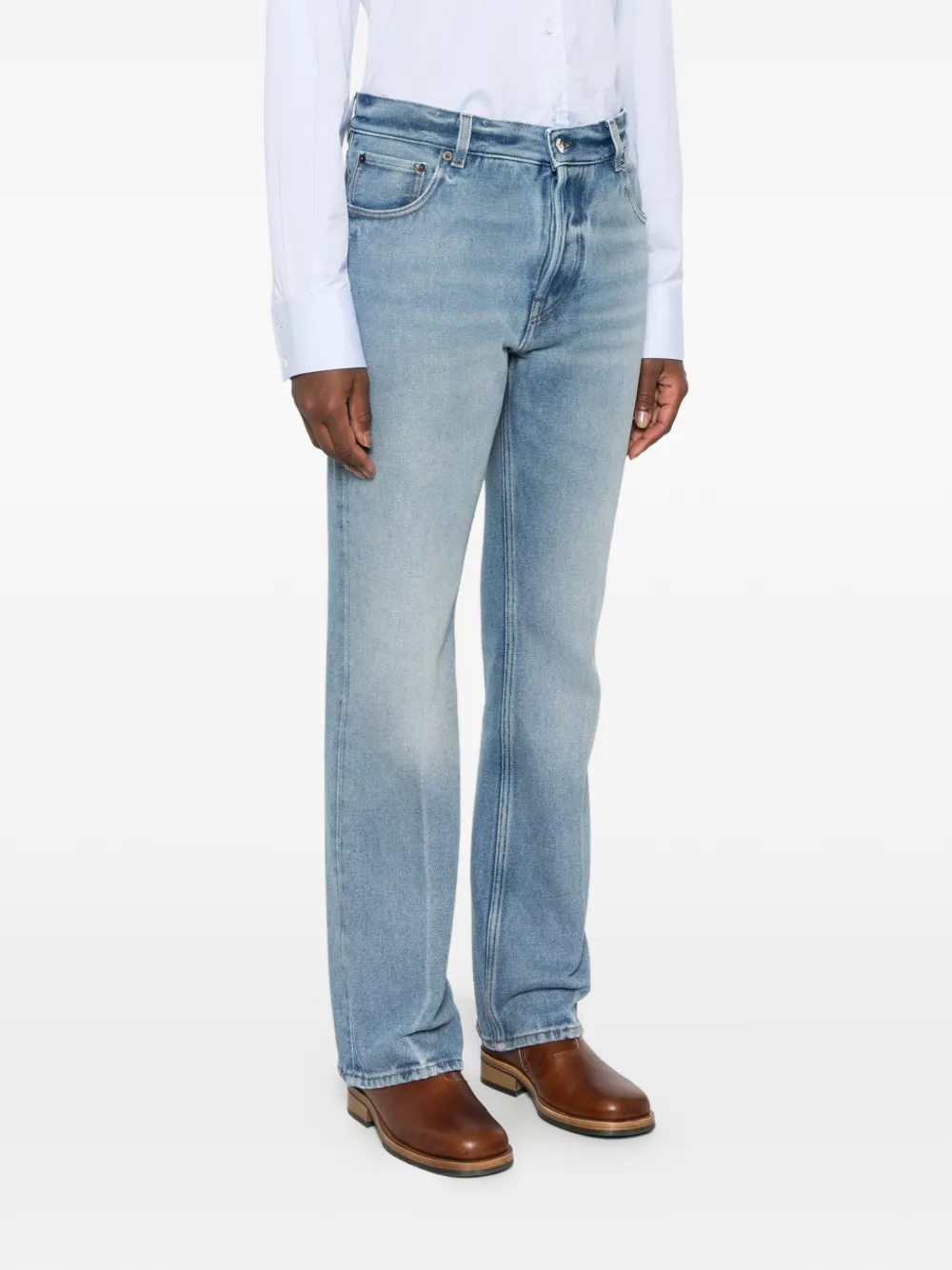 Miu Straight jeans met verwassen zakken Blauw
