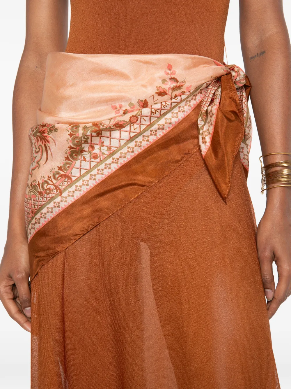 ZIMMERMANN Mouwloze jurk met sjaaldetail Bruin