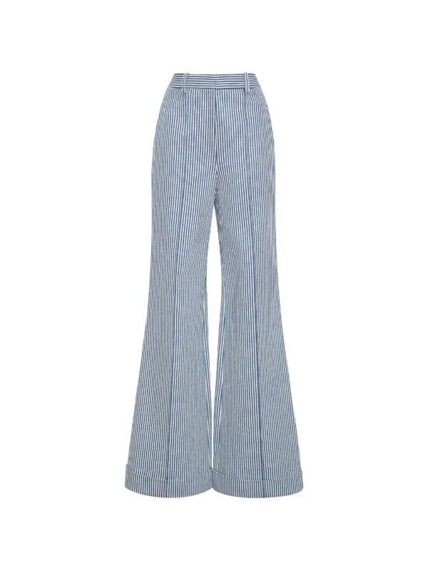 Adam Lippes Deeda Striped Cotton Trousers in Blue