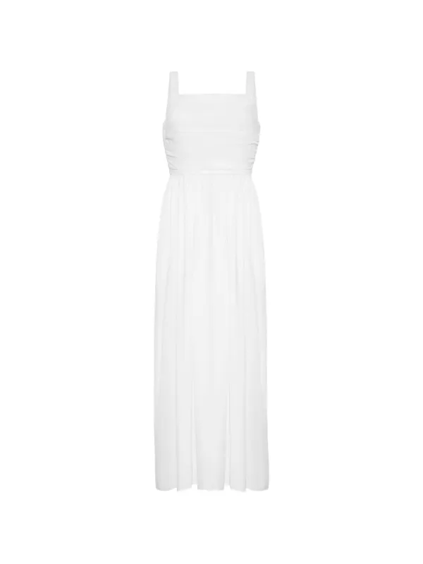 Adam Lippes Calista Ruched-bodice Midi Dress in White