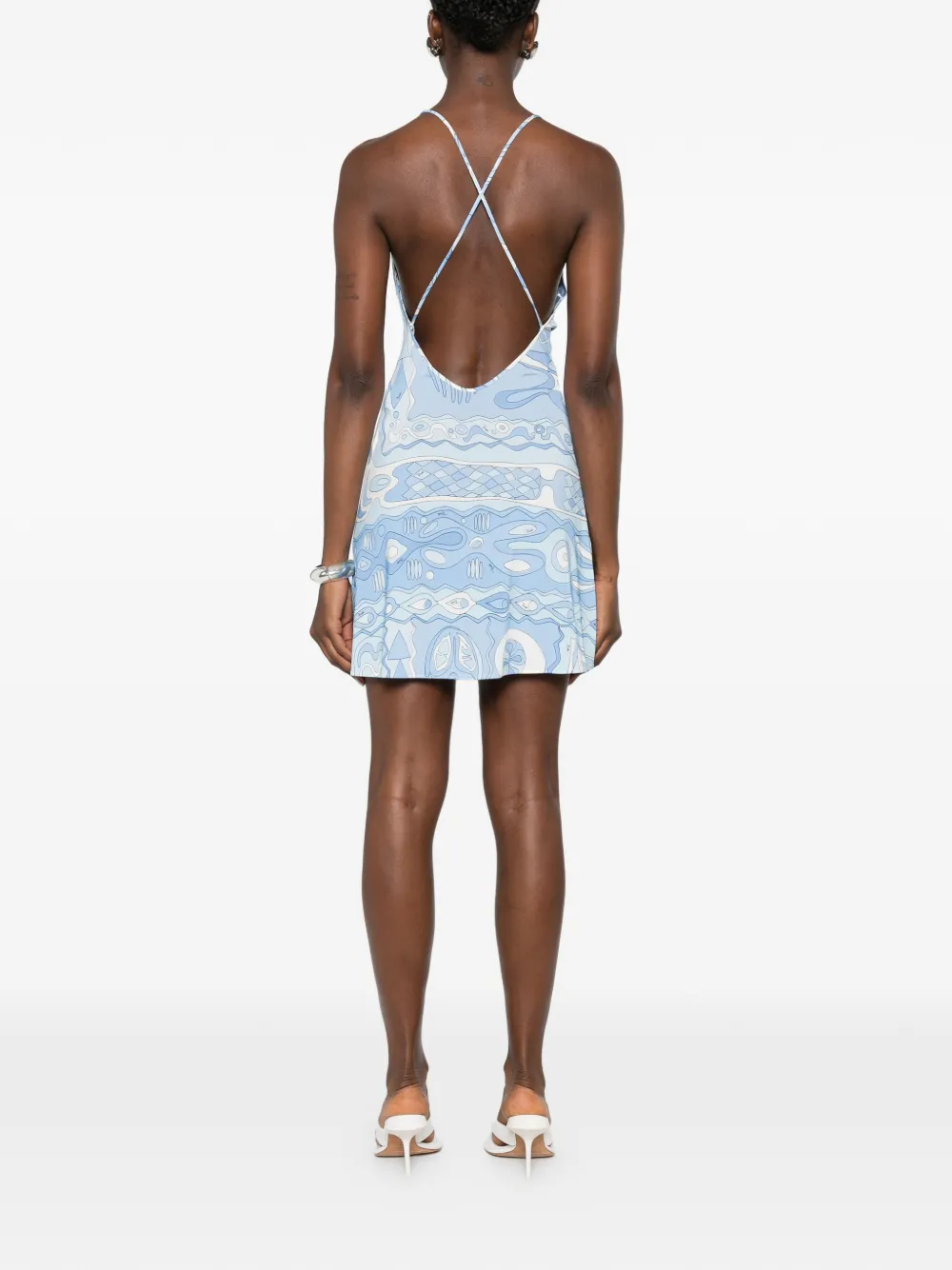 PUCCI Jurk met abstracte print en watervalhals Blauw