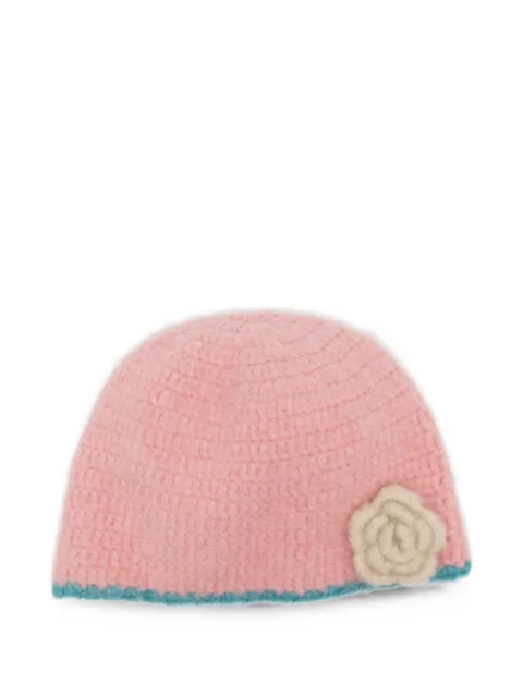 ROCKFISH crochet-knit flower-patch beanie hat