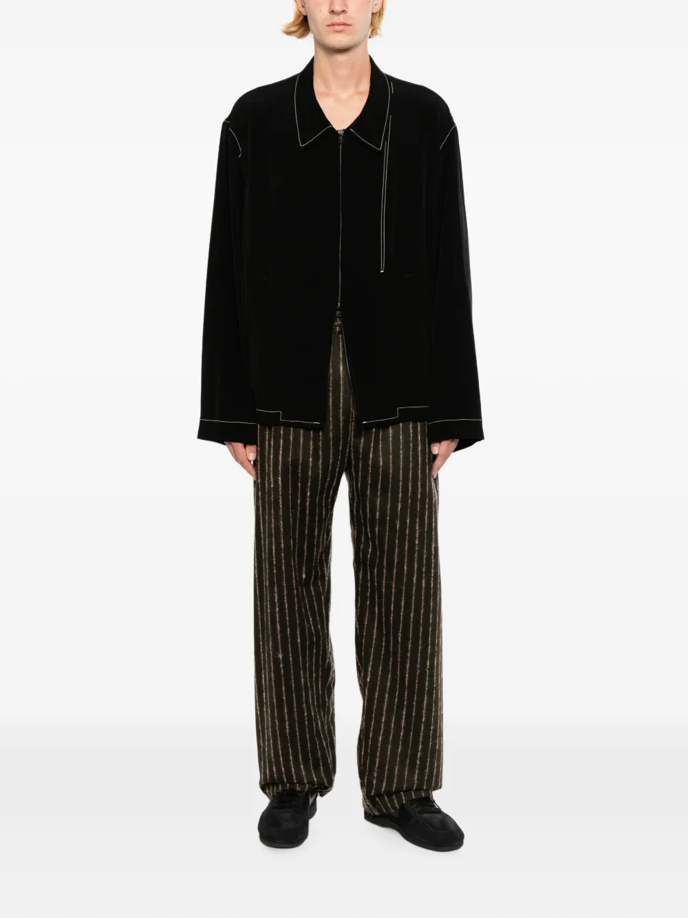 Yohji Yamamoto Crêpe-de-chine jack met rits Zwart