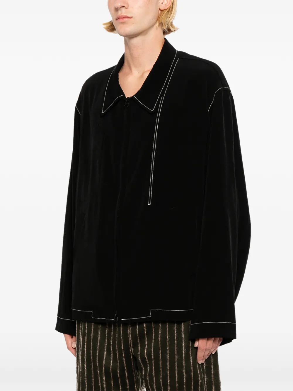 Yohji Yamamoto Crêpe-de-chine jack met rits Zwart