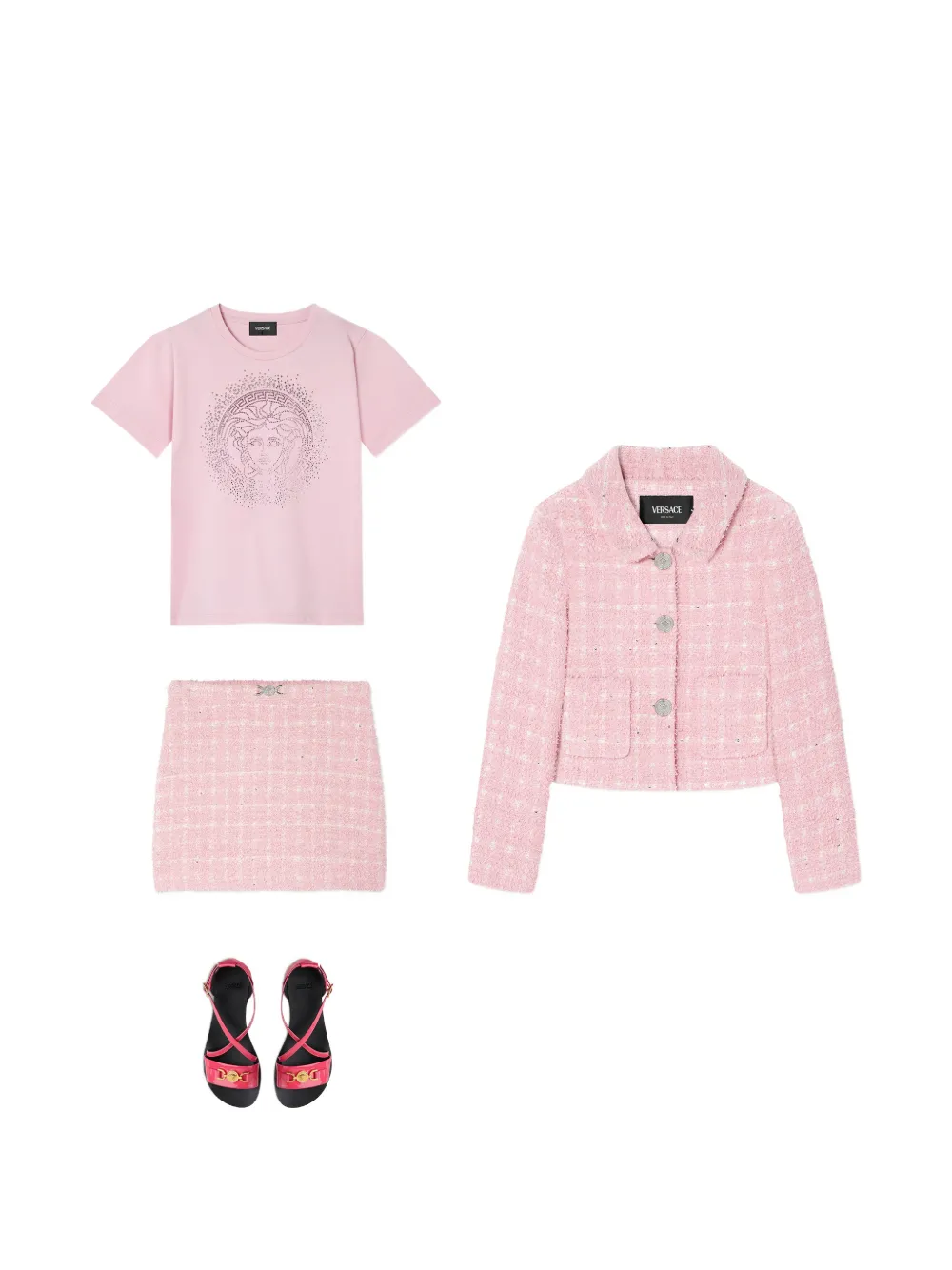 Versace Kids Katoenen-jersey T-shirt met verfraaiing en print Roze