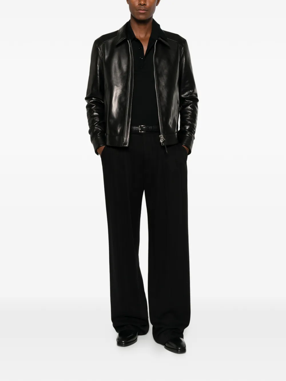 TOM FORD Leren jack met rits Zwart