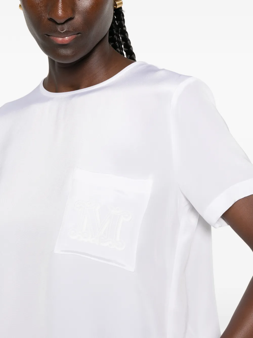 Max Mara Pagano T-shirt met geborduurd logo en borstzak Wit