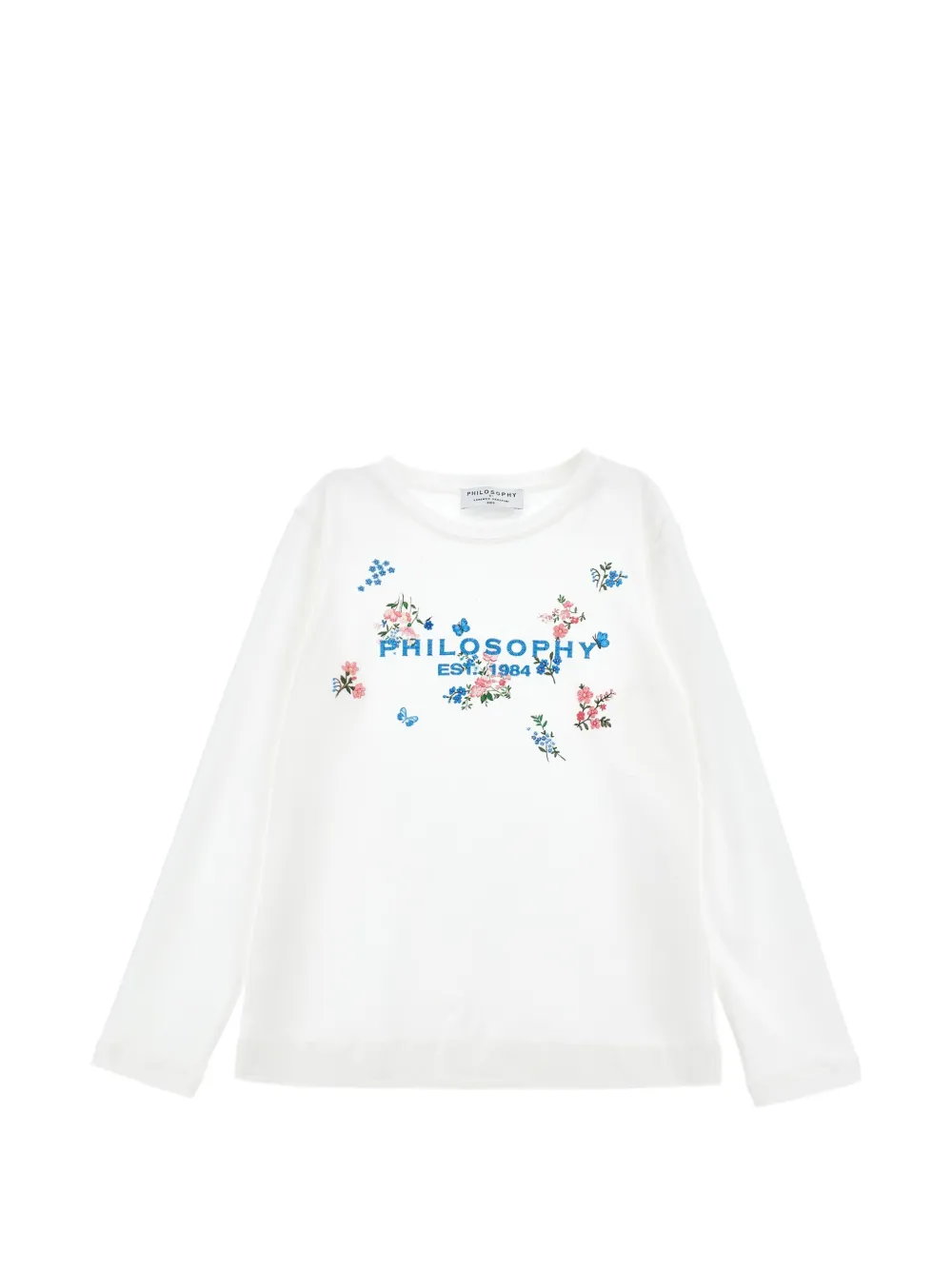 Philosophy Di Lorenzo Serafini Kids floral-embroidered logo-print T-shirt - Bianco