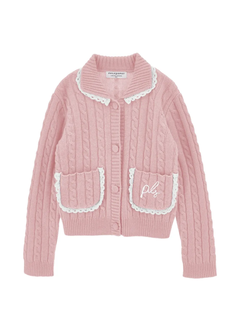 Philosophy Di Lorenzo Serafini Kids Cardigan con bordo in pizzo - Rosa