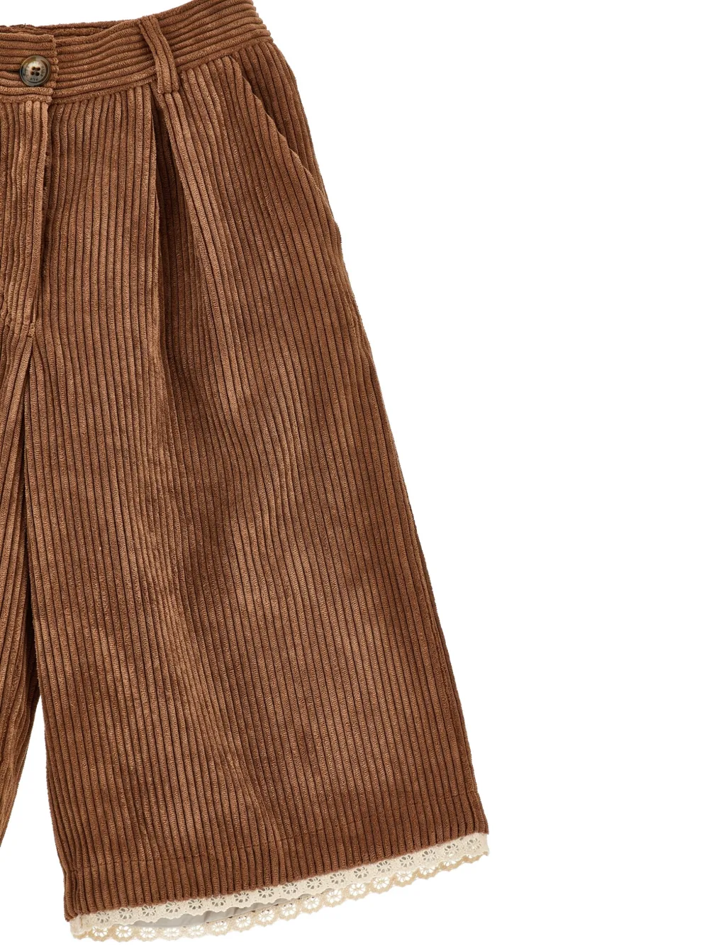 Philosophy Di Lorenzo Serafini Kids Ribfluwelen shorts met kanten afwerking Bruin